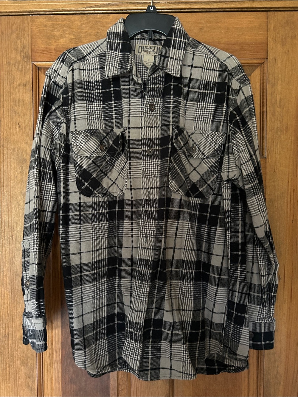 Duluth Trading Co Black and Gray Plaid Flannel Work Shirt